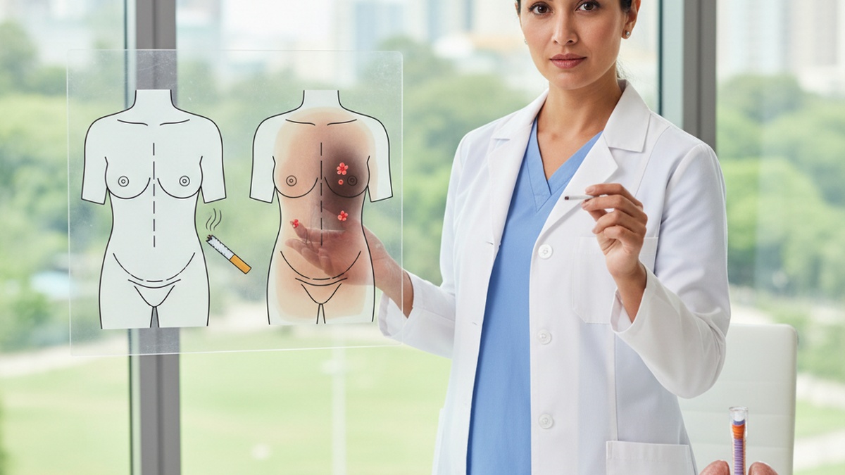 Imagem de Mamoplastia Redutora - Riscos da Mamoplastia Redutora para Fumantes: Por Que Parar é Essencial